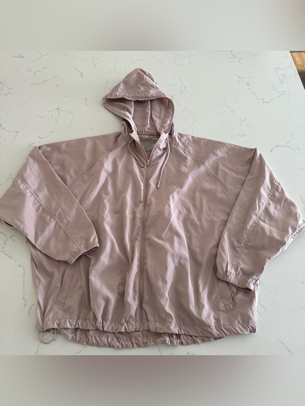 Soia & Kyo Light Mauve Hooded Windbreaker Jacket Full Zip Cinch waist Top